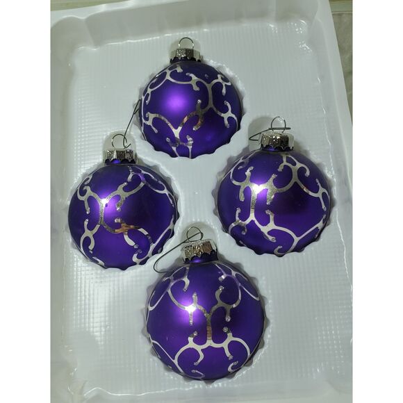 Decorated Glass Ornaments Purple with Silver Accents 4 in the Set~Vintage~ - Picture 4 of 6